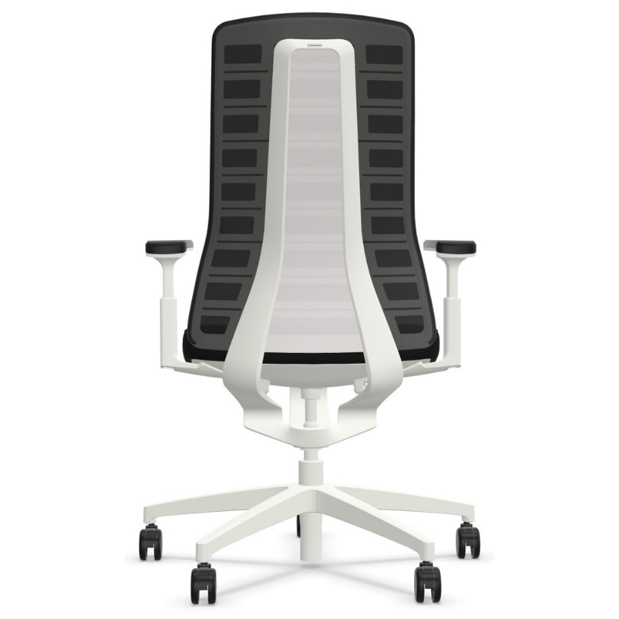 Interstuhl PUREis3 PU213 Bürostuhl weiß mit Netzrücken Farbe schwarz 3D-Armlehnen - Rückansicht