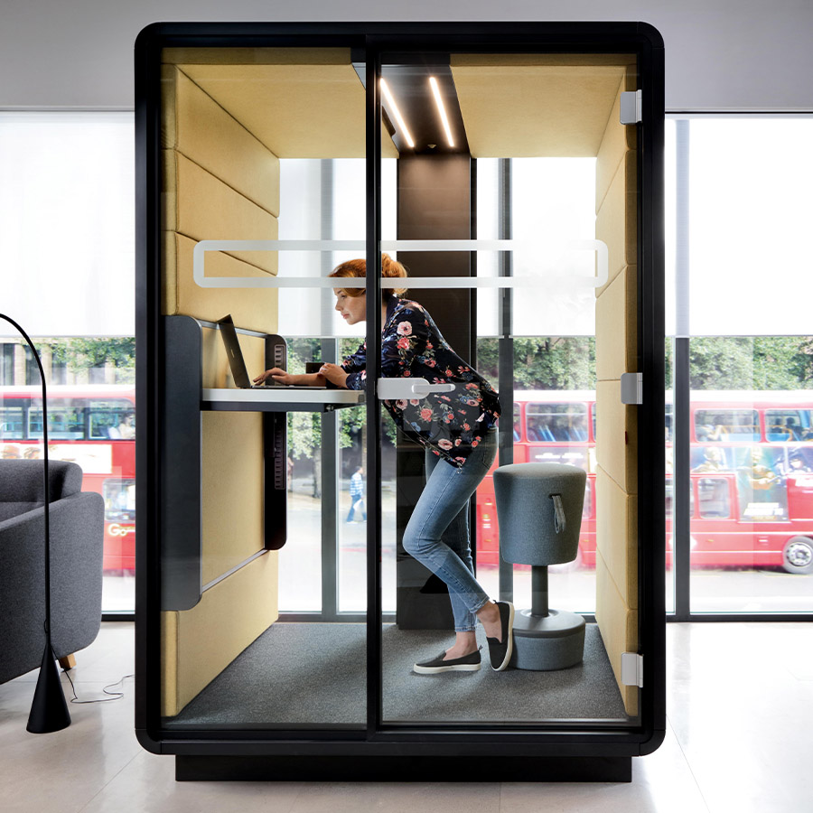 Hushoffice Hushwork.sit&stand Akustikbox konfigurierbar in Wool Mustard