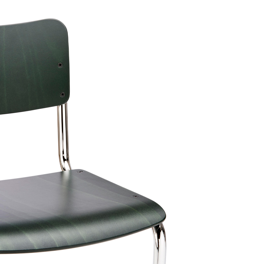 THONET Stahlrohr-Freischwinger S 43 K für Kinder - dunkelgrün gebeizt - Gestell verchromt - Nahaufnahme