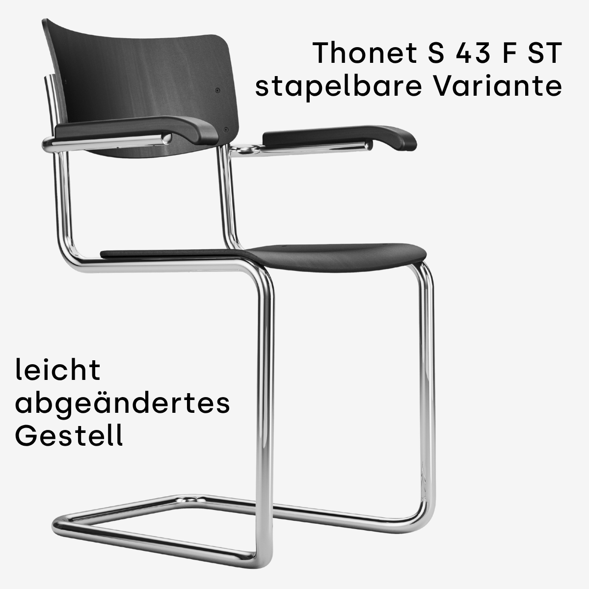THONET S 43 F (ST) mit Armlehnen | Konfigurator | Stahlrohr-Freischwinger | Gestell verchromt