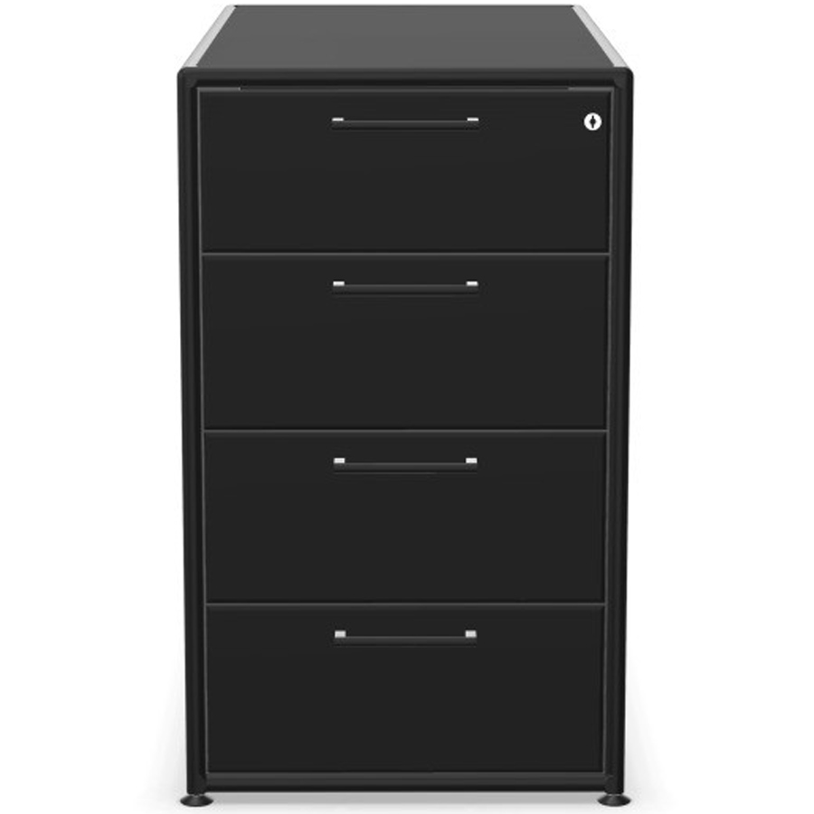 Bosse Modul Space Container auf Stellgleiter in Melamin Vulkanschwarz - Rahmen schwarz - Frontansicht