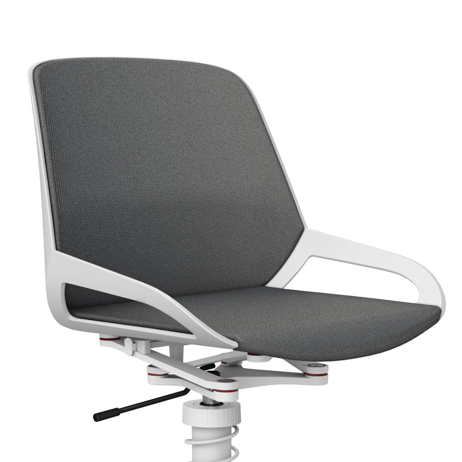 Aeris Numo Task mit Federbein weiß - Fußkreuz mit Rollen - Sitz- u. Rückenpolster Cura grau - Nahaufnahme