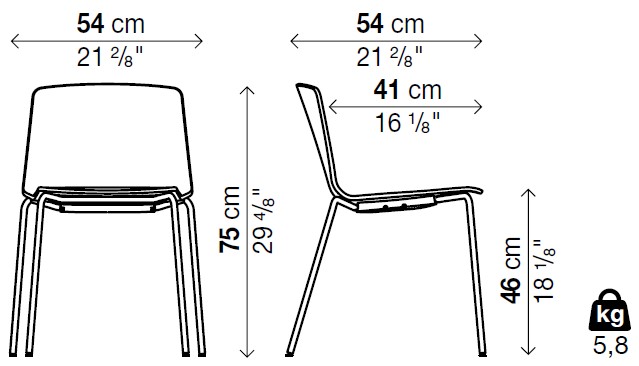 Abmessungen-kristalia-rama-vierfuss