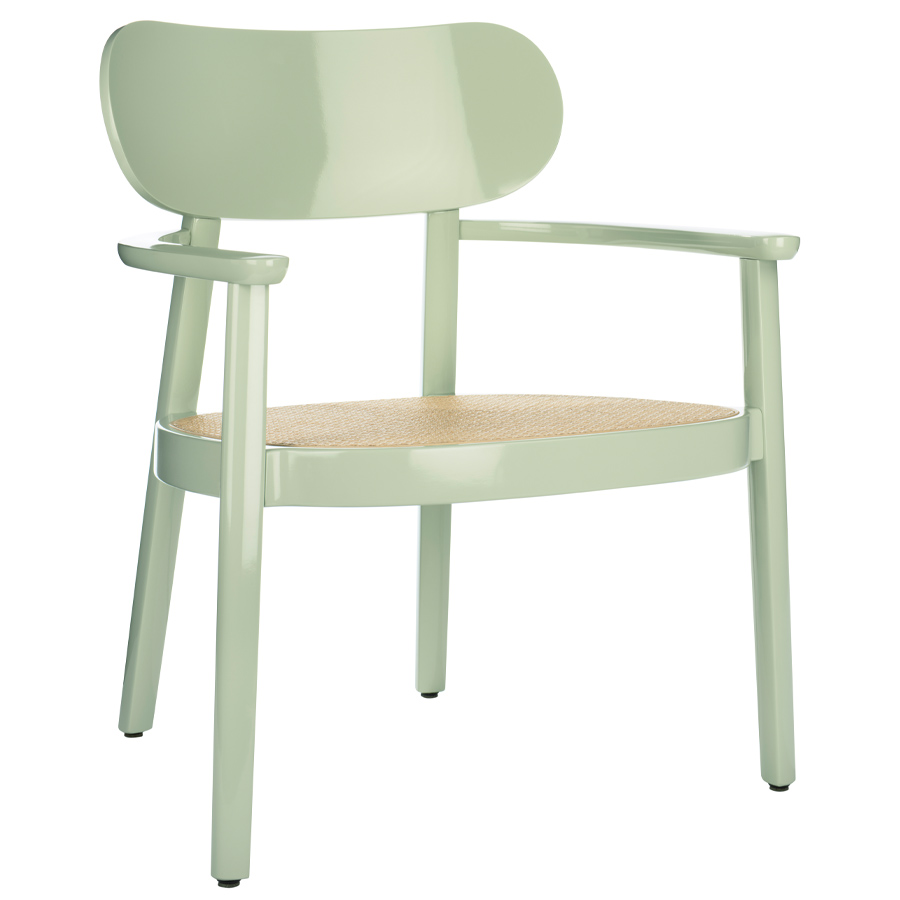 THONET 119 F Holzstuhl mit Armlehnen u. Rohrgeflecht-Sitz hochglanz mint