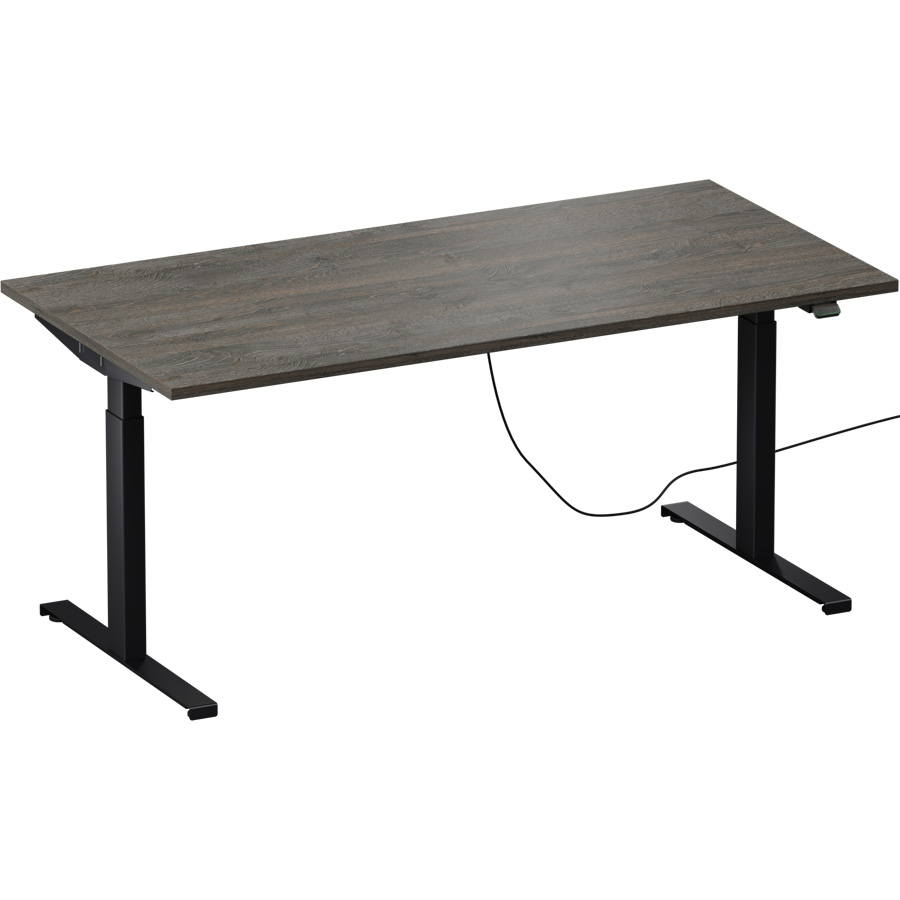 Schreibtisch NewWORK elektrisch höhenverstellbar - Gestell schwarz - Platte Mooreiche