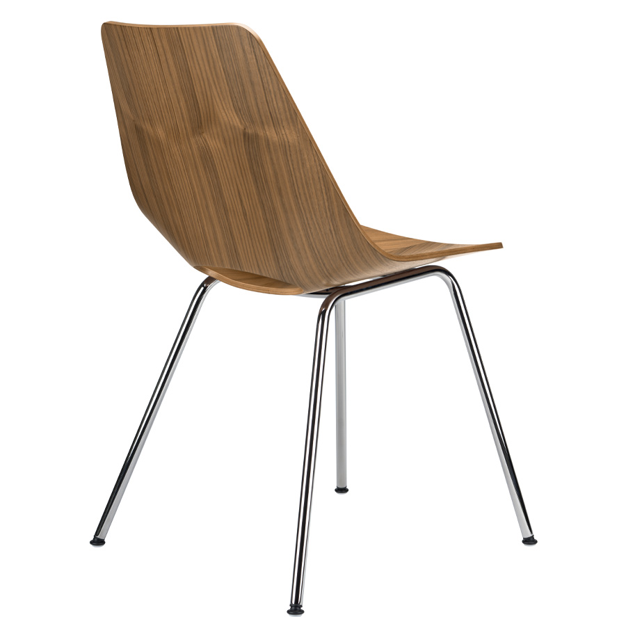 THONET S 661 Stahlrohrstuhl Edelholz Nussbaum - Gestell chrom - Rückseite seitlich