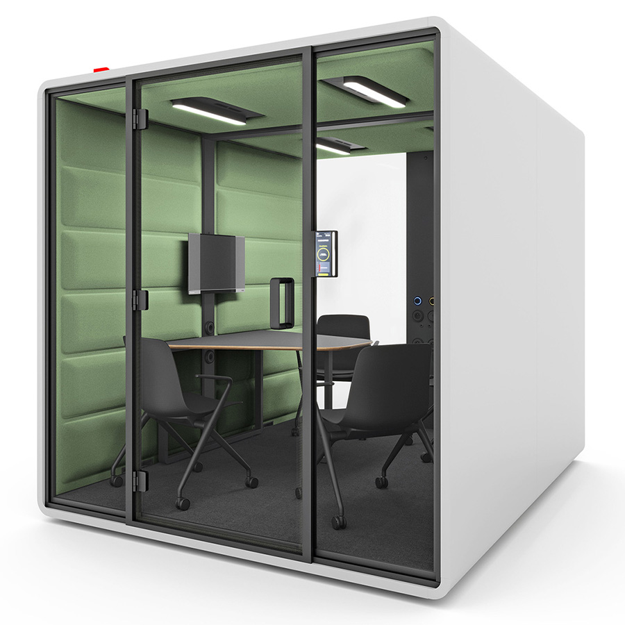 Hushfree.L Korpus White, Innenwand Hellgrün, mit Konferenztisch