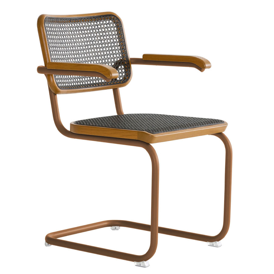 THONET S 64 V Dark Melange ocker | Stahlrohr-Freischwinger mit Armlehnen | Gestell ocker