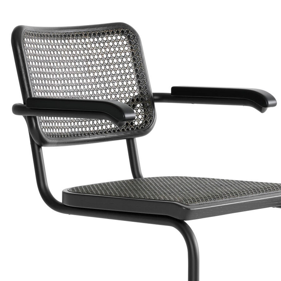 THONET S 64 V Dark Melange schwarz | Stahlrohr-Freischwinger mit Armlehnen | Gestell schwarz | Nahaufnahme