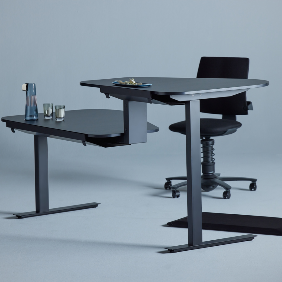 Aeris Active Office Desk - Gestell schwarz - Stehposition links - Platte schwarz - Kante schwarz