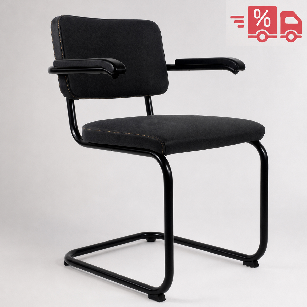 Thonet Freischwinger S 64 PV gepolstert mit Nubukleder schwarz