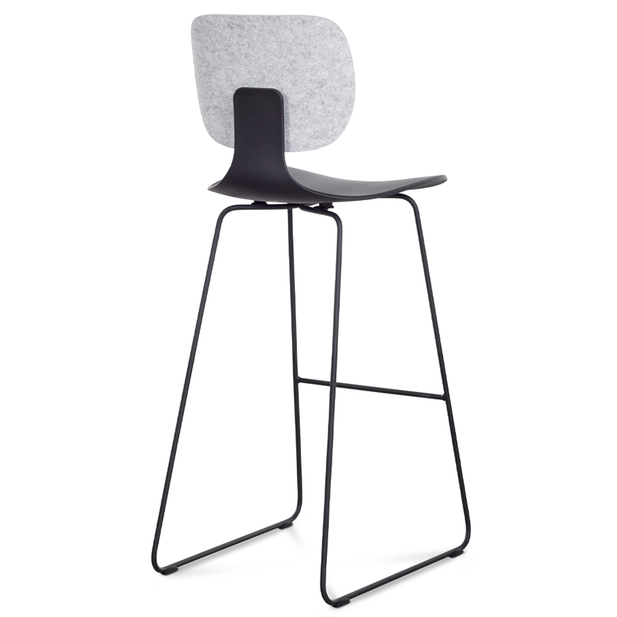 Klöber CoMeet steel (com55h) - Sitzhöhe 76 cm - Kunststoffschale schwarz - Rücken Filz hellgrau - Kufengestell schwarz