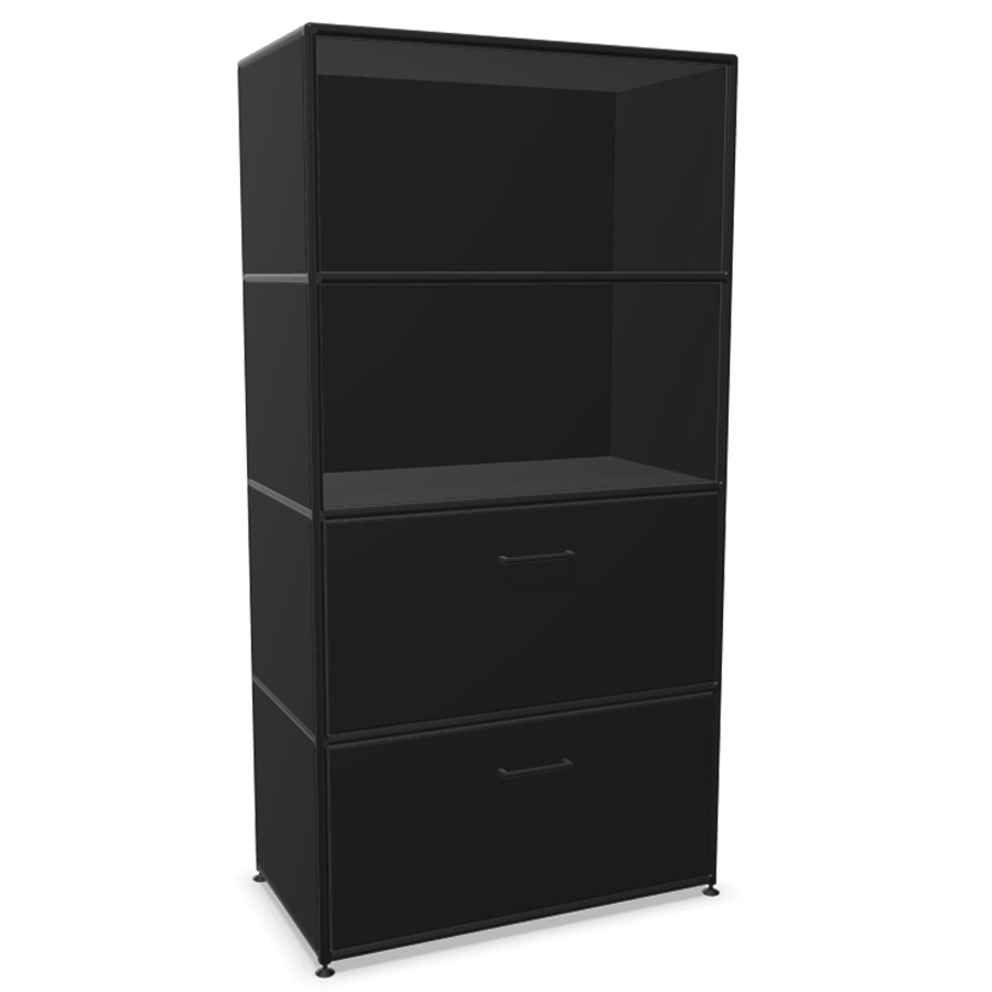 Bosse Modul Space Kombiregal - unten 2 Klappen - oben 2 offene Regalfächer - schwarz