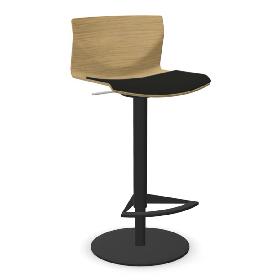 lapalma KAI Barhocker schwarz Sitzschale Eiche mit Lederkissen