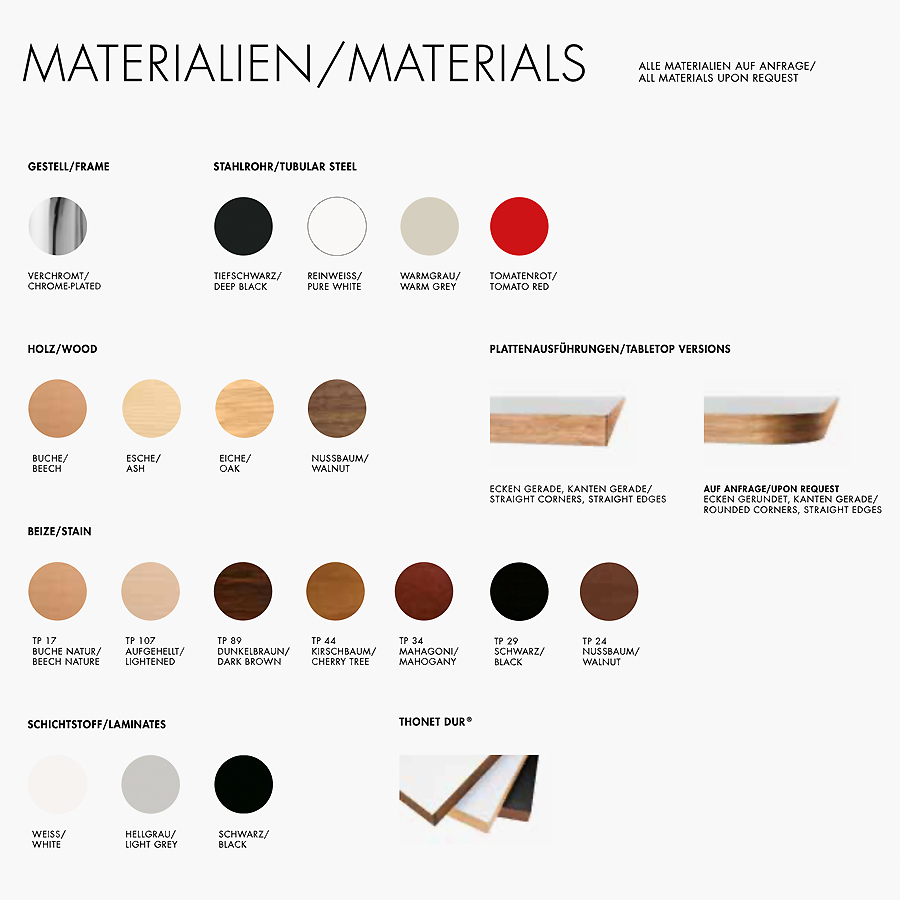 THONET Tischreihe S 1070 - Übersicht Materialien