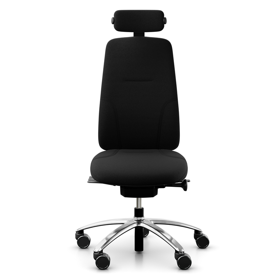 rh Logik 220 black | Bezug Cura schwarz | Fußkreuz Alu poliert