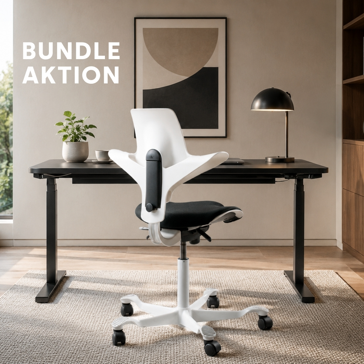 Bundle-Aktion: Schreibtisch NewWORK schwarz & HAG CAPISCO PULS 8020 weiß "white edition"