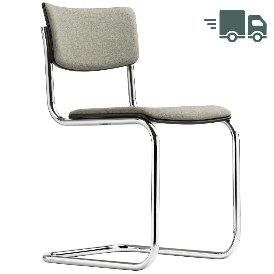 THONET Stahlrohr-Freischwinger S 43 PV Formholzschalen gepolstert grau - Gestell verchromt