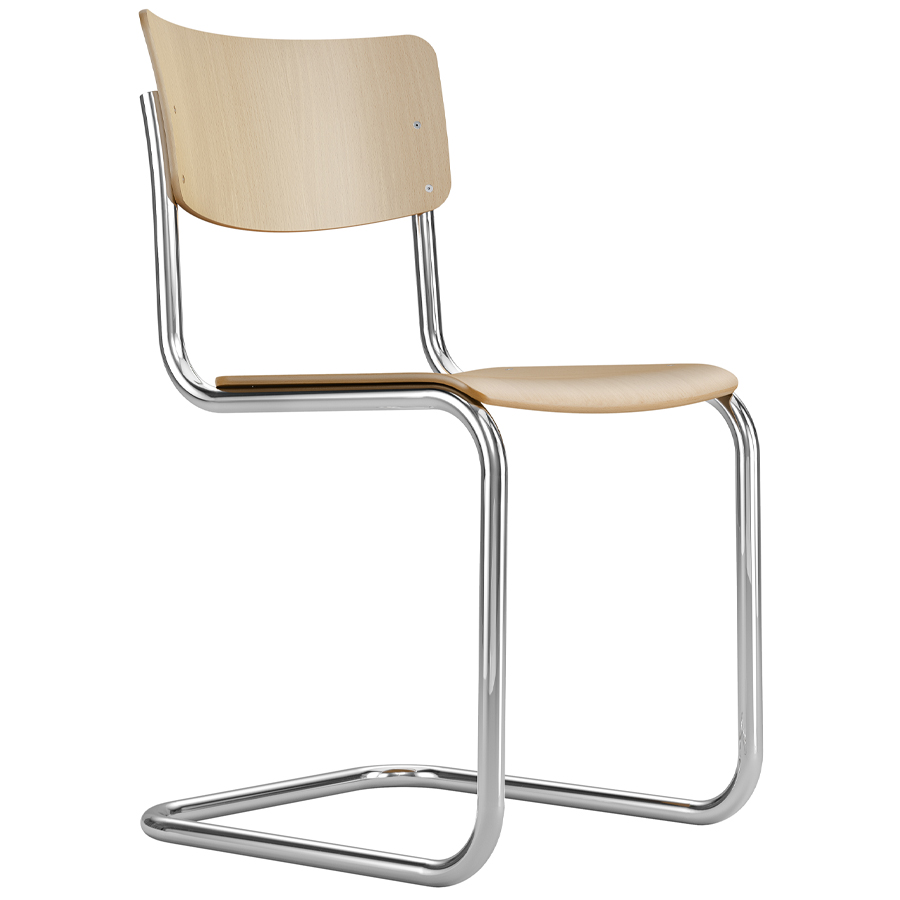 THONET Stahlrohr-Freischwinger S 43 | Formholzschale Buche natur | Gestell verchromt