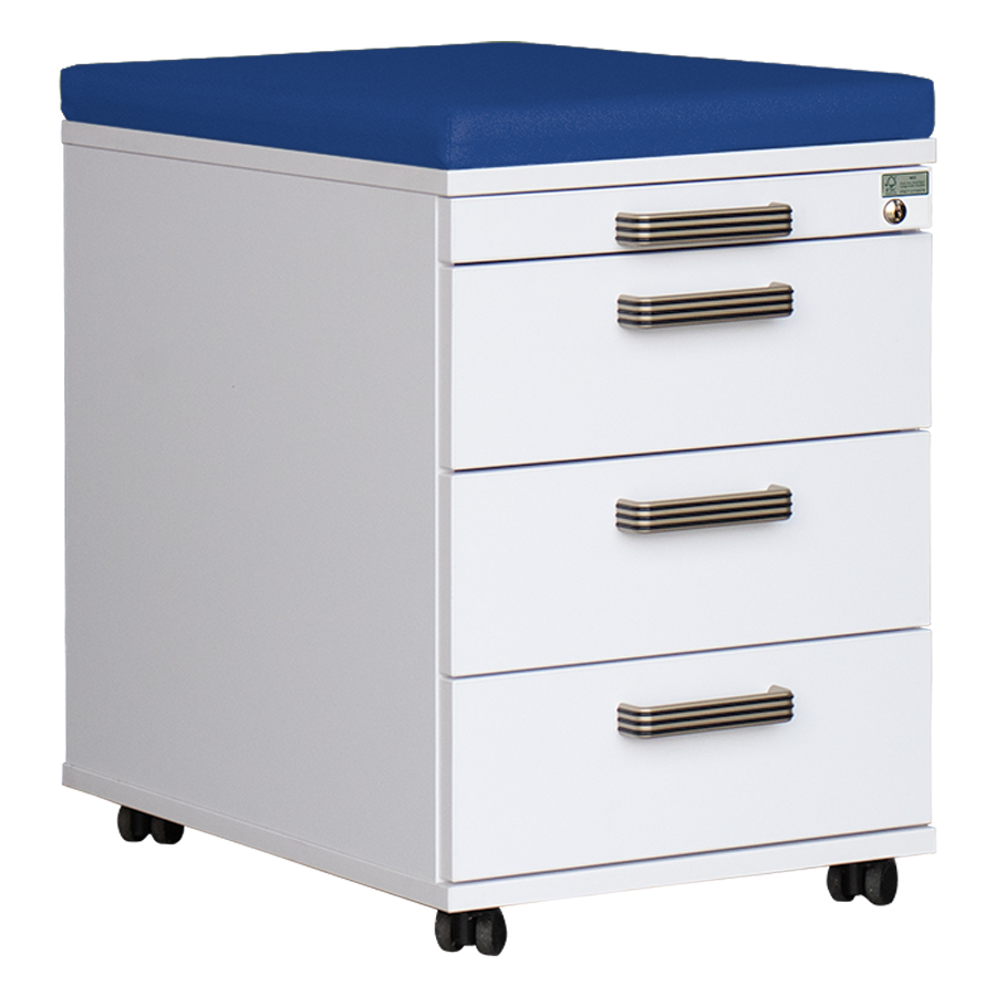 RWH Rollcontainer ROCK weiß - Sitzkissen blau