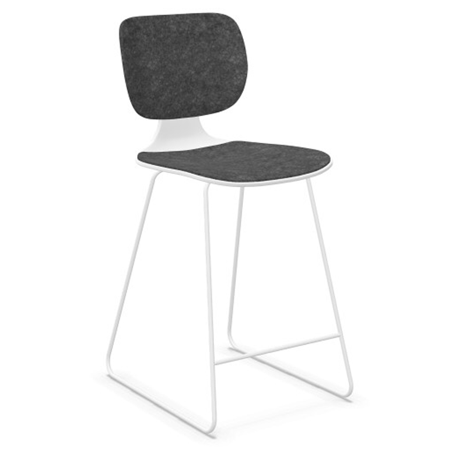 Klöber CoMeet steel (com55h) - Sitzhöhe 61 cm - Kunststoffschale weiß - Filzrücken und Filz dunkelgrau auf Sitz