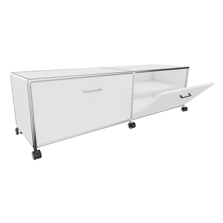 Bosse TV-Board Höhe 1 OH Breite 160 cm in Melamin Weiß mit Klappe offen