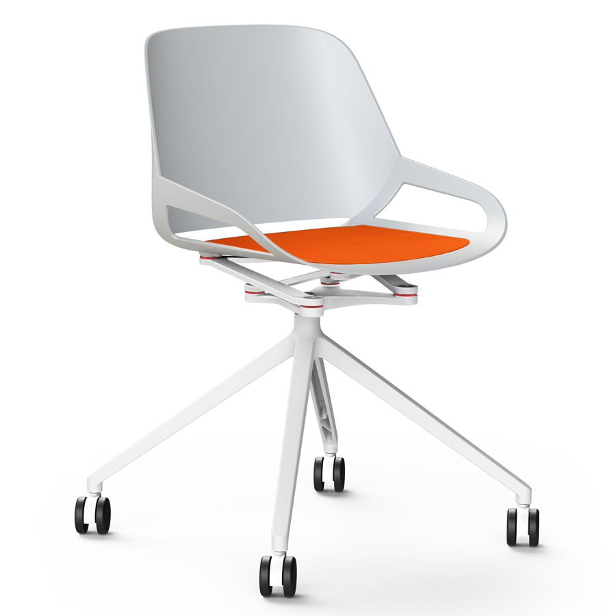 Aeris Numo Fußkreuz Rollen weiß - Sitzschale u. Kinematik weiß - Sitzkissen rot