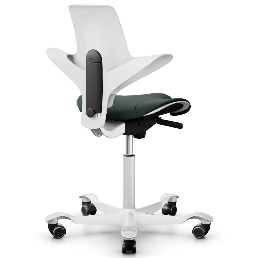 HAG CAPISCO PULS 8020 mit Sitzflächenmatte Stoff Select dunkelgrün 68209 + Schale u. Gestell weiß