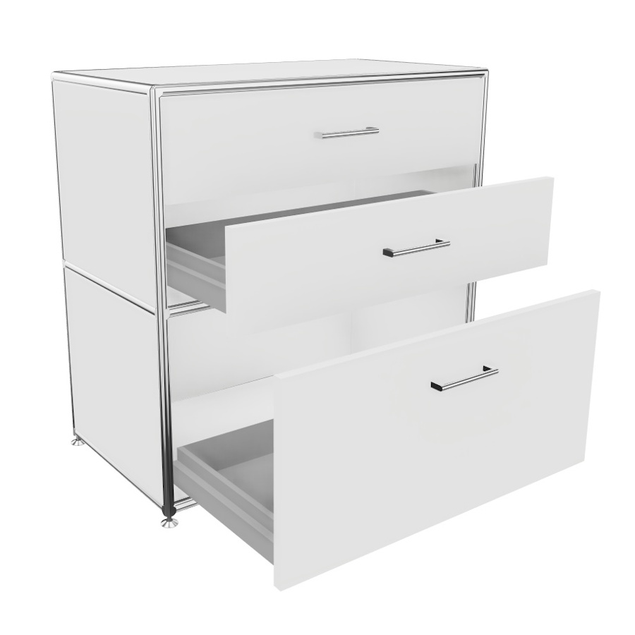 Bosse Regal Chrom 2 OH Breite 80 cm mit 3 Schüben in Melamin Weiß offen