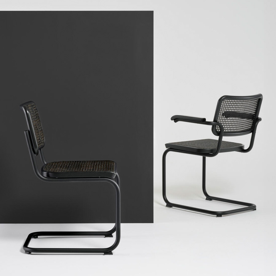 THONET Dark Melange Serie | Stahlrohr-Freischwinger | Gestell schwarz