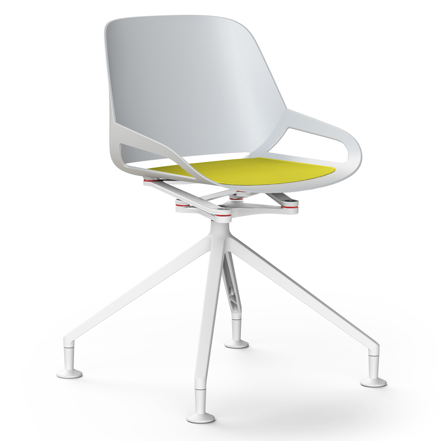 Aeris Numo Fußkreuz weiß mit Gleiter - Sitzschale u. Kinematik weiß - Sitzkissen gelb