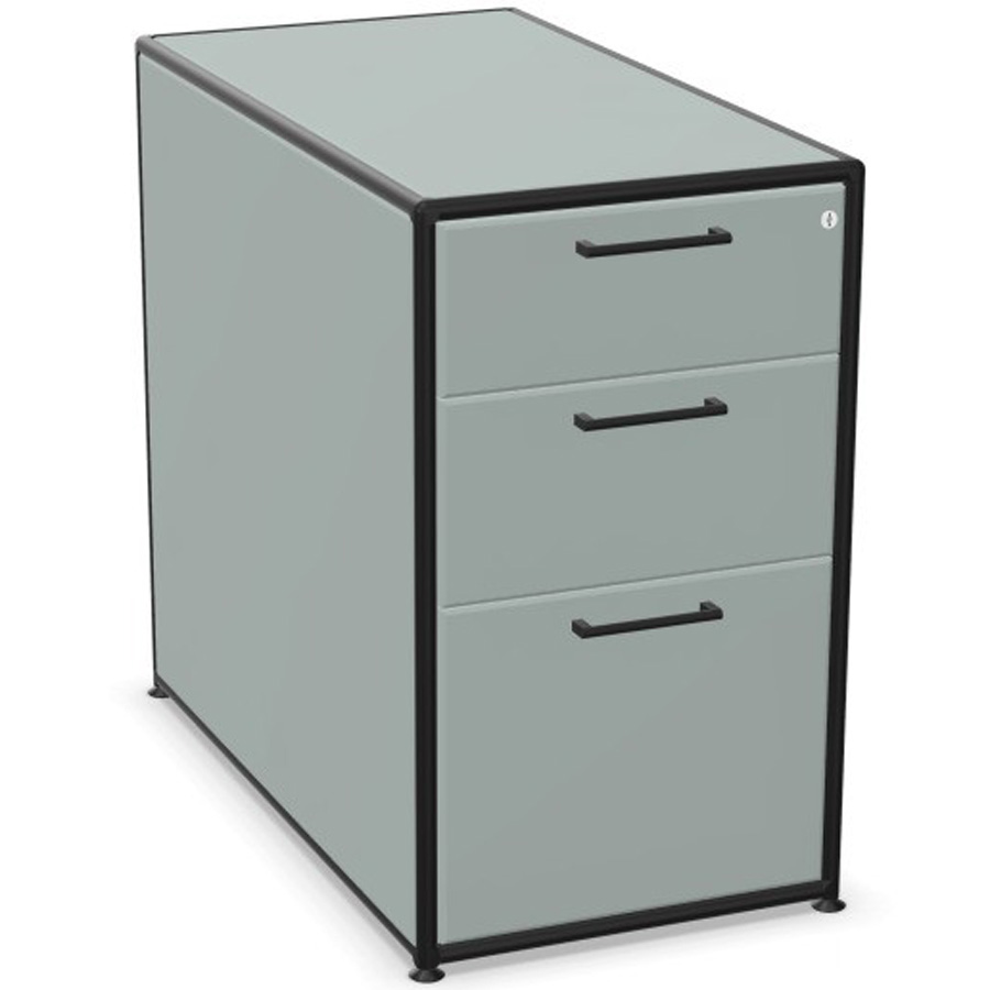 Bosse Modul Space Standcontainer auf Stellgleiter in Melamin Silber mit schwarzem Rohr