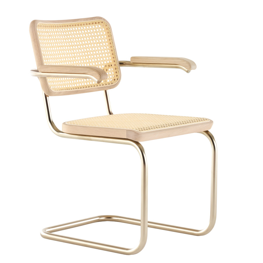 JS. THONET S 64 V NORDIC 04 | Eiche weiß pigmentiert | Stahlrohr-Freischwinger mit Armlehnen