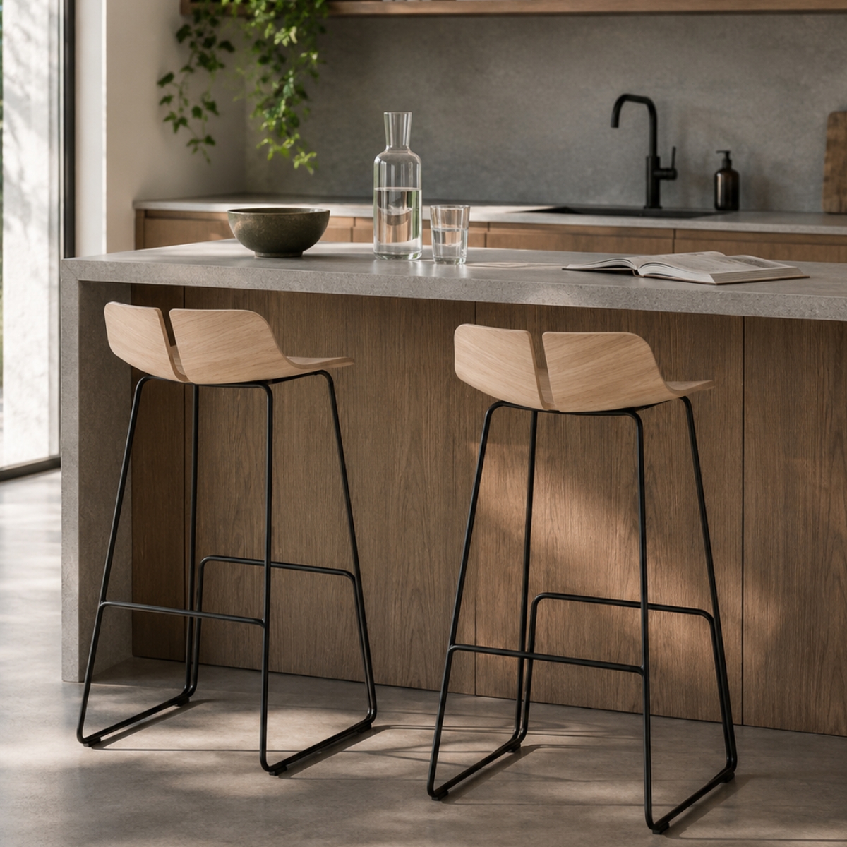 lapalma LINK Barhocker S129 | Höhe 75 cm schwarz | Sitzfläche Eiche gebleicht