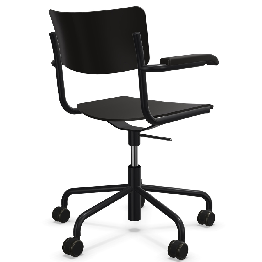 THONET Drehsessel S 43 FDR - Formholzschalen schwarz mit Armlehnen - Rückseite