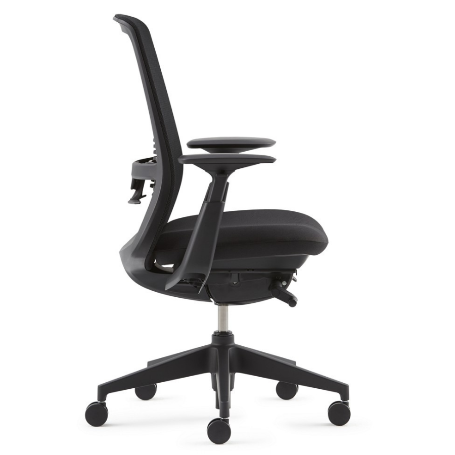 HAWORTH Soji Bürodrehstuhl schwarz mit Netzrücken - Seitenansicht