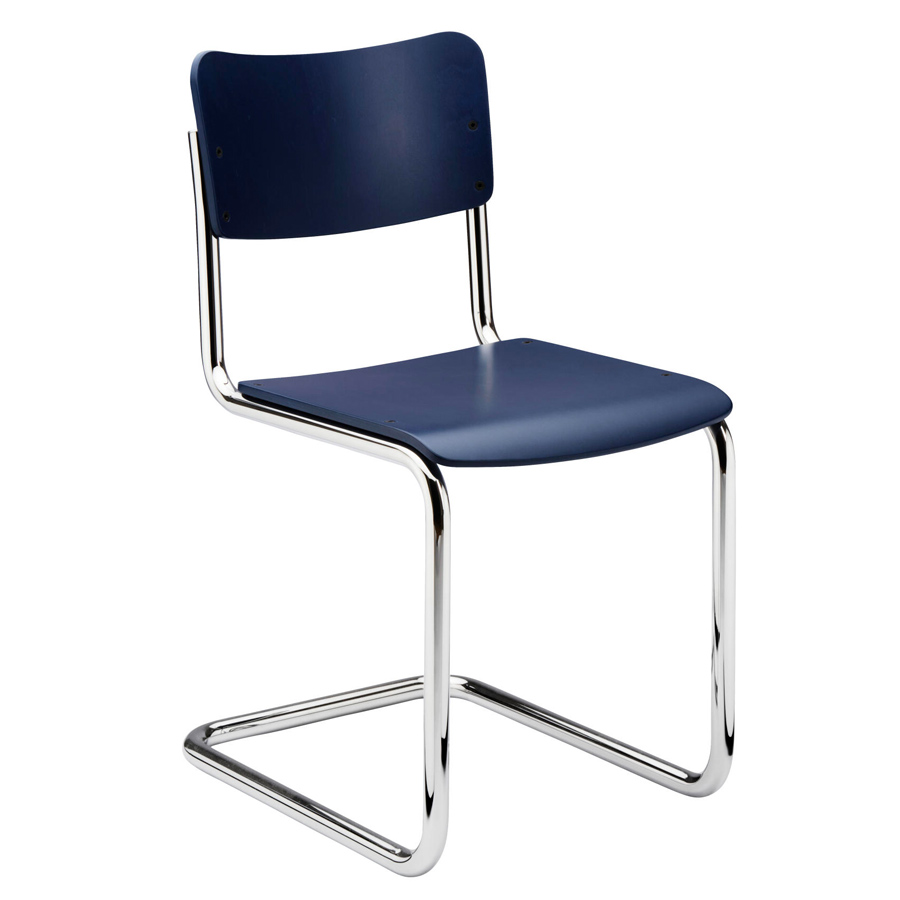 THONET Stahlrohr-Freischwinger S 43 K für Kinder - kobaltblau gebeizt - Gestell verchromt