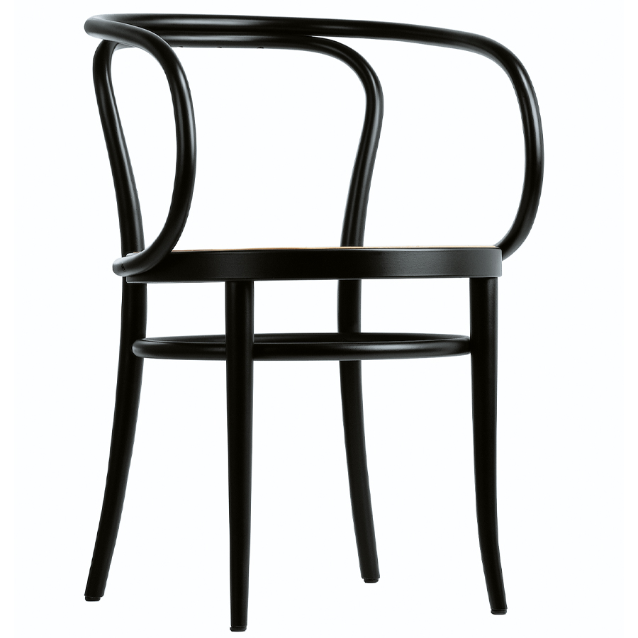 THONET 209 Bugholzarmlehnenstuhl Buche schwarz gebeizt mit Rohrgeflecht