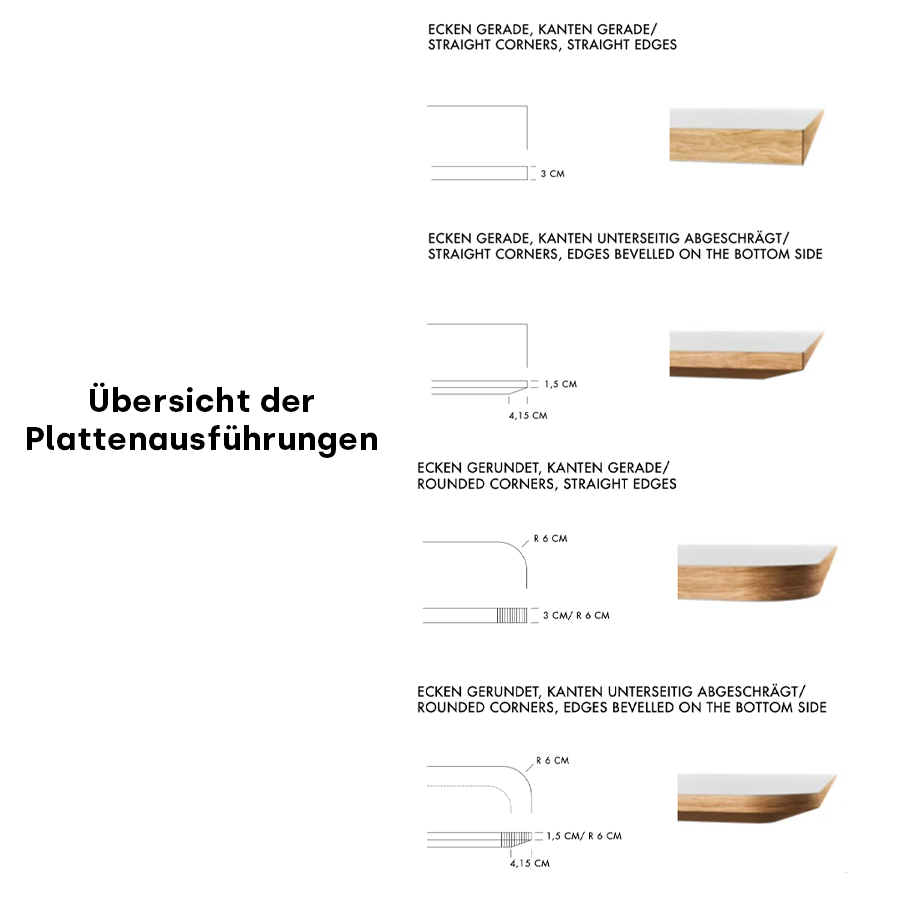 THONET 1500 Allrounder-Tisch - Übersicht Plattenausführungen