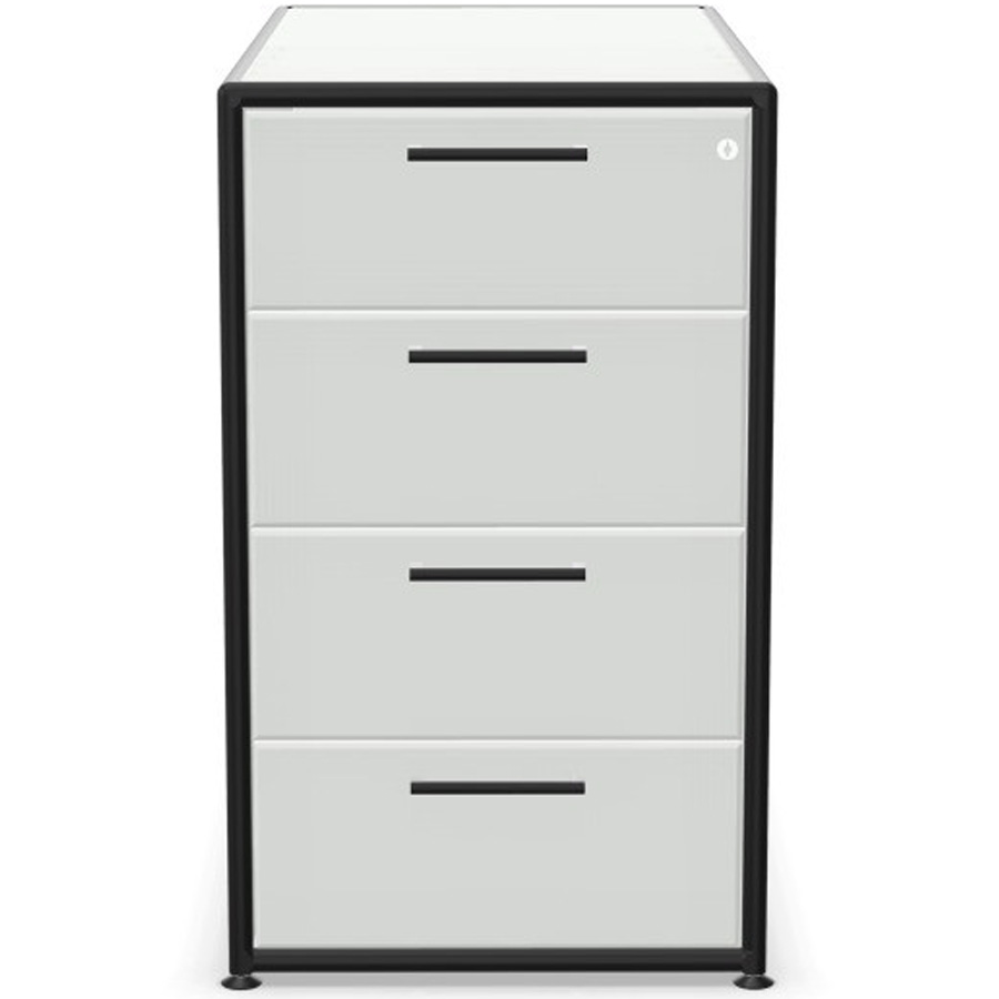 Bosse Modul Space Container auf Stellgleiter in Melamin Weiß - Rahmen schwarz - Frontansicht