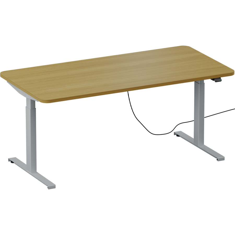 Schreibtisch NewWORK elektrisch höhenverstellbar - Gestell silber - Platte Eiche Natur