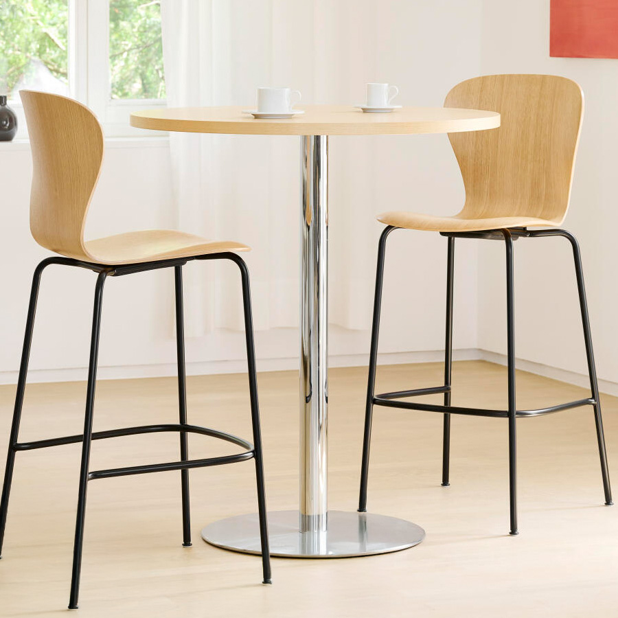 Thonet S 1125 Stehtisch Tischplatte Buche klar lackiert, gerade Kante, Gestell chrom