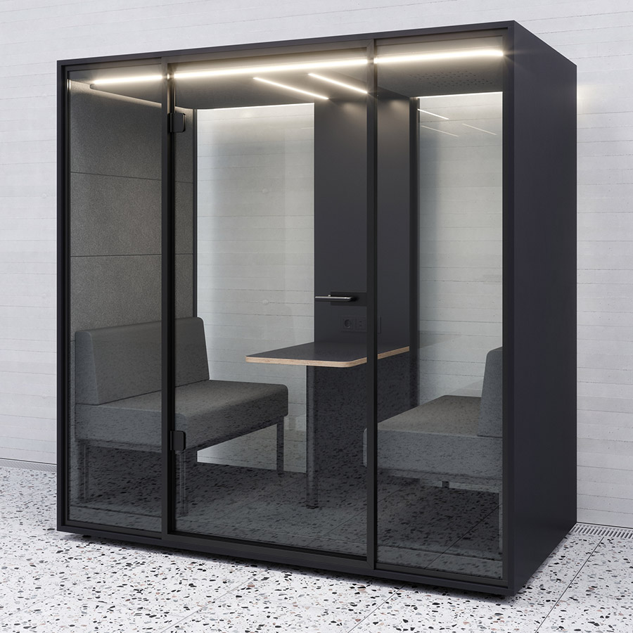 RWH Meetingbox Anthrazit, Sofa und Innenverkleidung Grau, Mittelkonsole anthrazit, geschlossene Rückwand