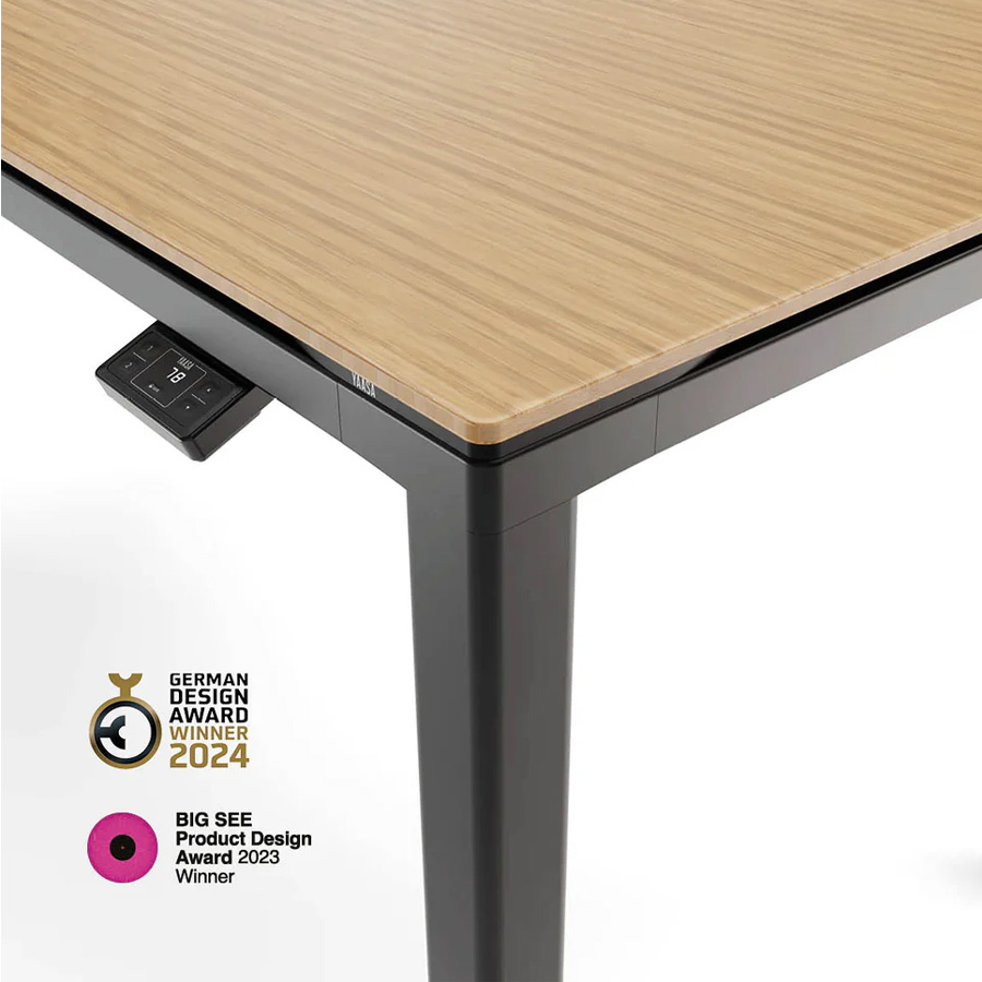 Yaasa Desk Four Tisch Gestell schwarz, Tischplatte Bambus Große 180 x 90 cm und 200 x 100 cm, Bedienelement ausklappbar