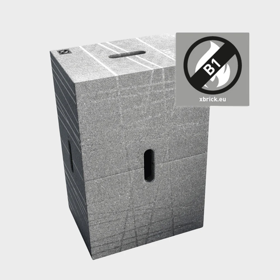 Xbrick® Sitzwürfel Hocker multifunktionaler Baustein hellgrau - B1 schwer entflammbar