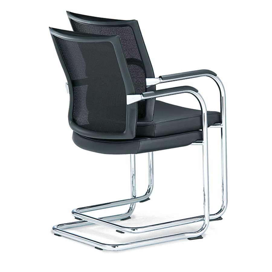 Klöber Orbit Network Gestell Chrom glänzend mit Kunststoffauflage schwarz gestapelt