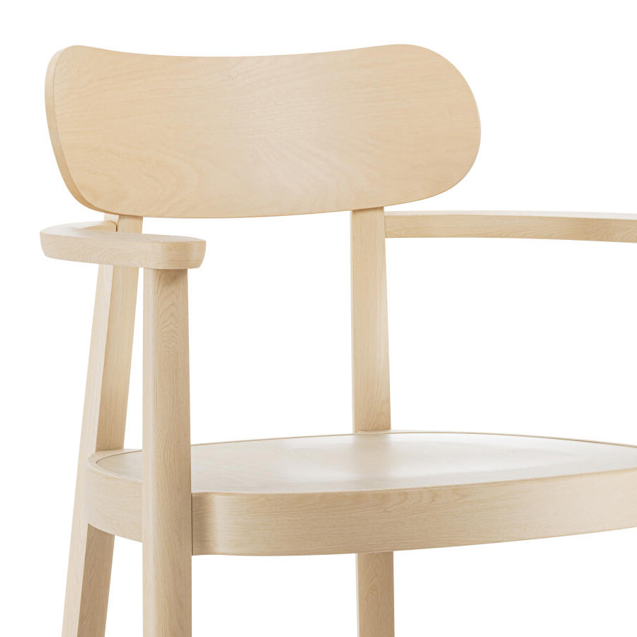THONET 118 MFV Holzstuhl mit Armlehnen | Muldensitz | Buche gebeizt aufgehellt | Nahaufnahme