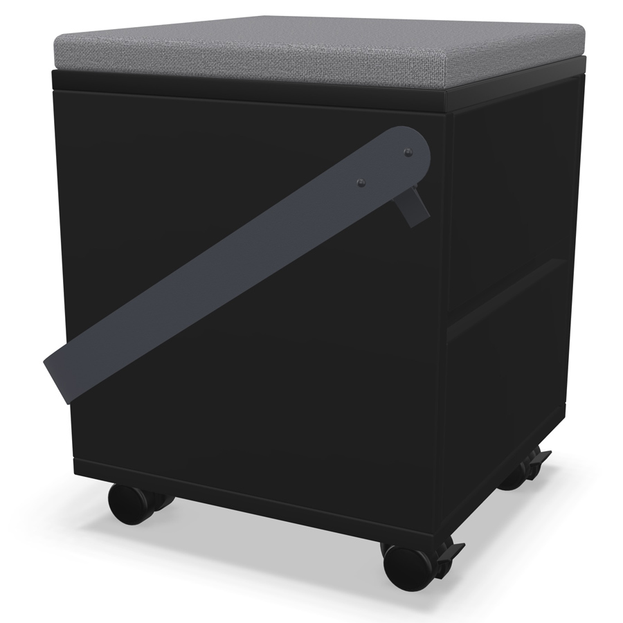 Palmberg Rollcontainer/Sitzhocker FIFFI schwarz mit Gurt u. Sitzkissen grau - seitlich