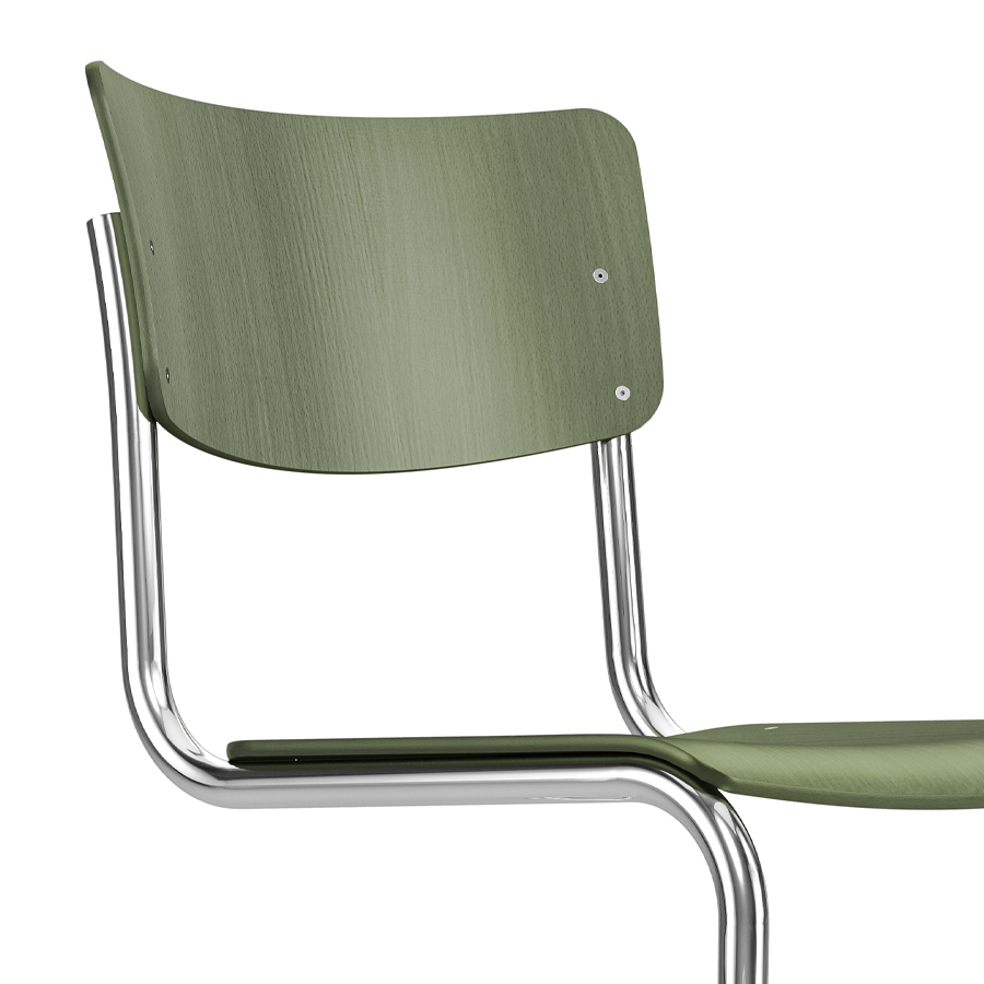 THONET S 43 | Olivgrün | Stahlrohr-Freischwinger | Nahaufnahme