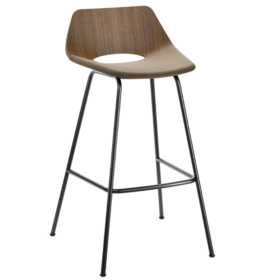 THONET S 661 SPVH Stahlrohrhocker Nussbaum - Sitzfläche gepolstert - Gestell schwarz matt